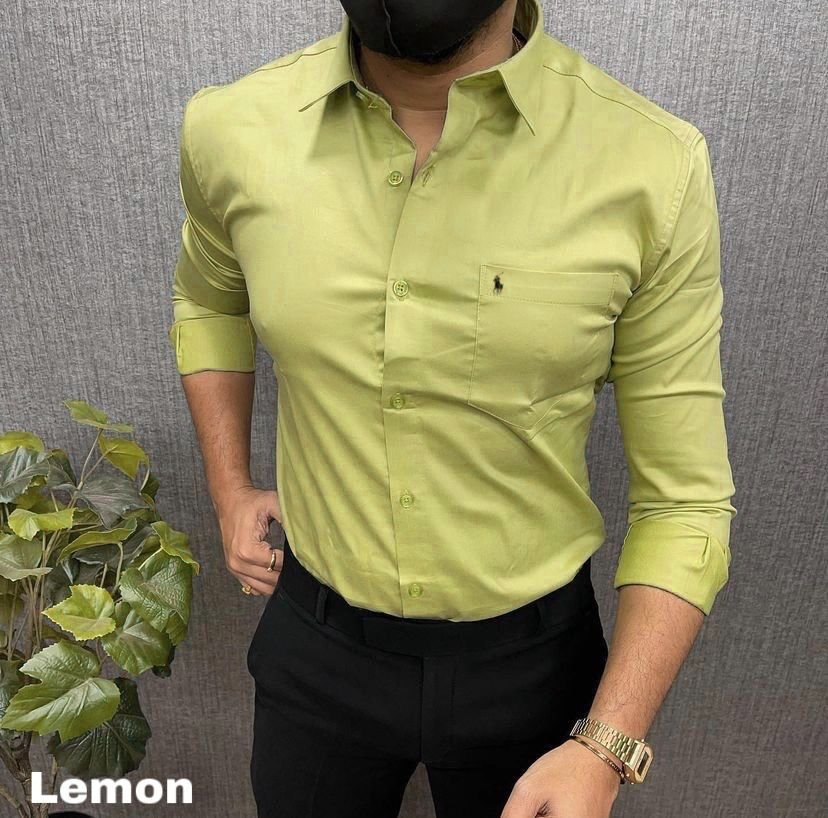 Men’s Slim Fit Formal Shirt – Lemon Green Color (Full Sleeve, Premium Cotton Blend)