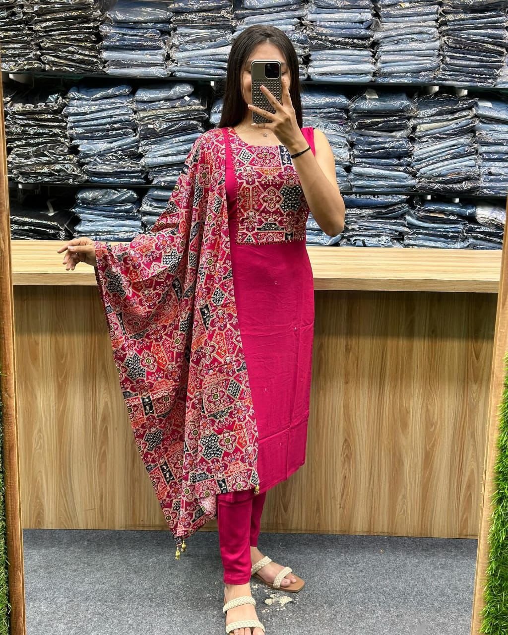 Pink Geometric Printed Kurta Set with Dupatta for Women