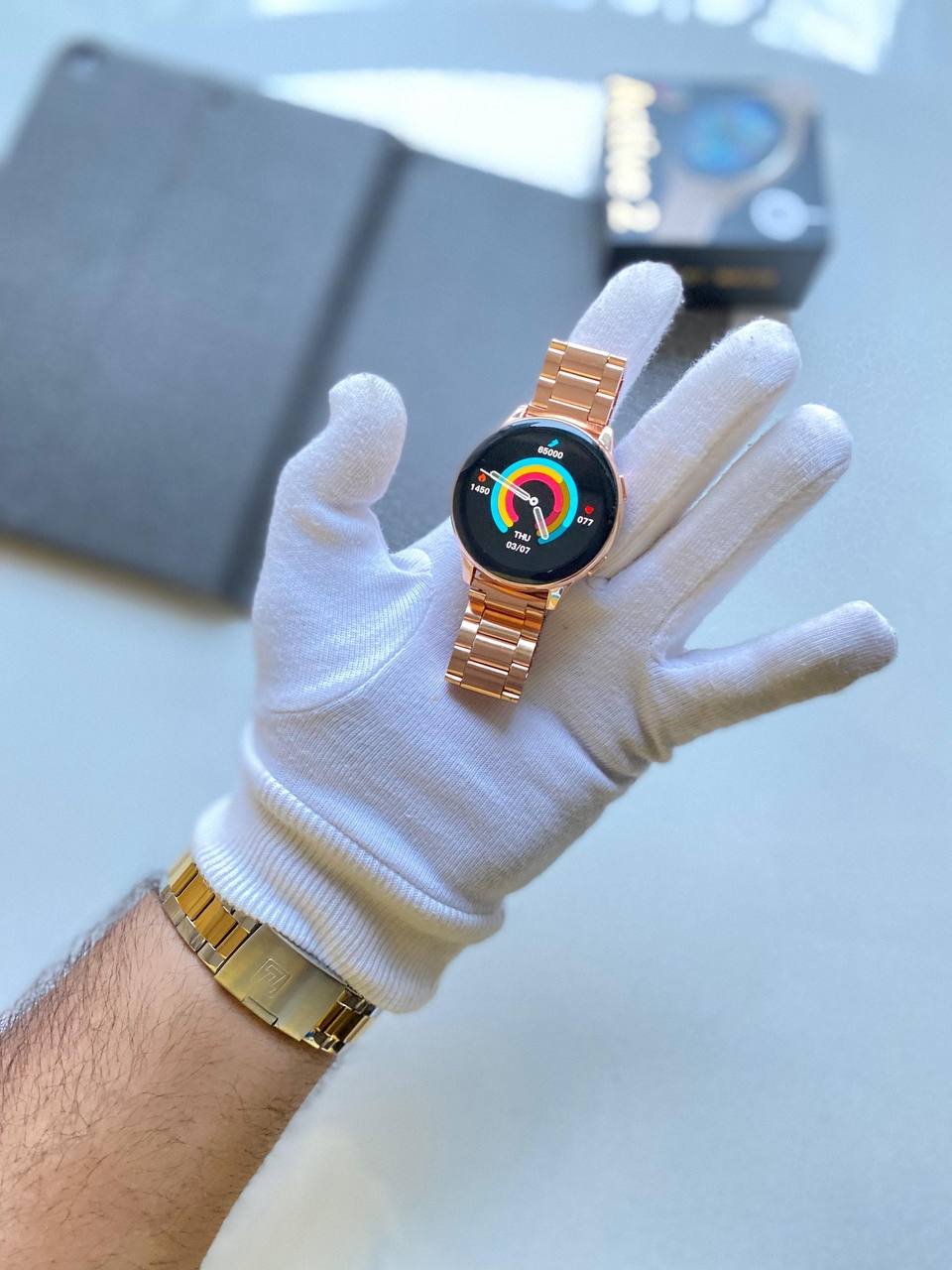 Premium Rose Gold Smart Watch with Fitness Tracking & Metal Strap