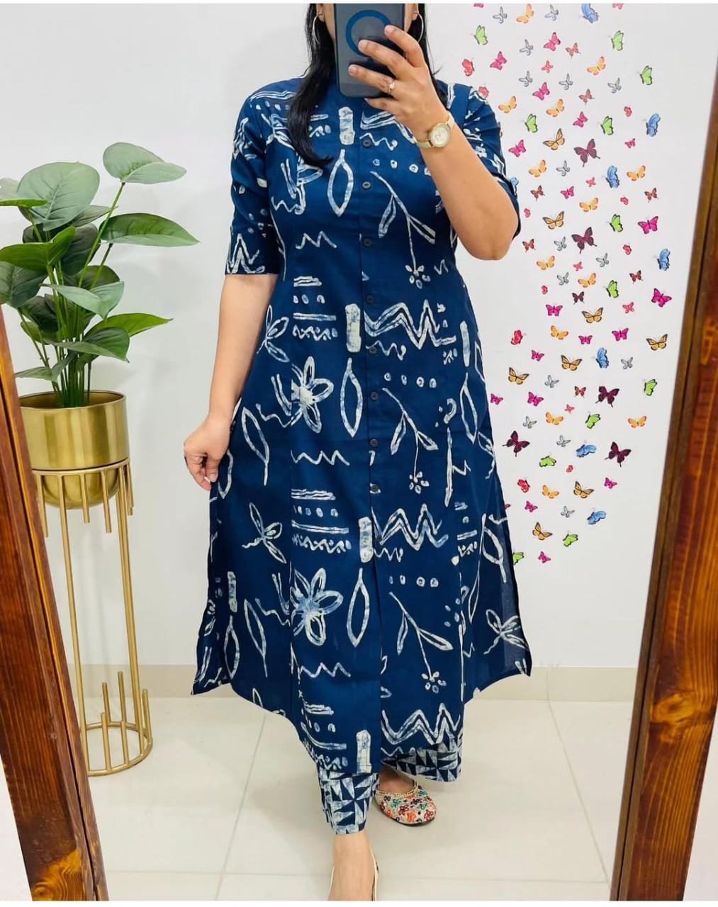 Women’s Stylish Indigo Blue Printed Kurta with Matching Pants – Cotton Ethnic Wear