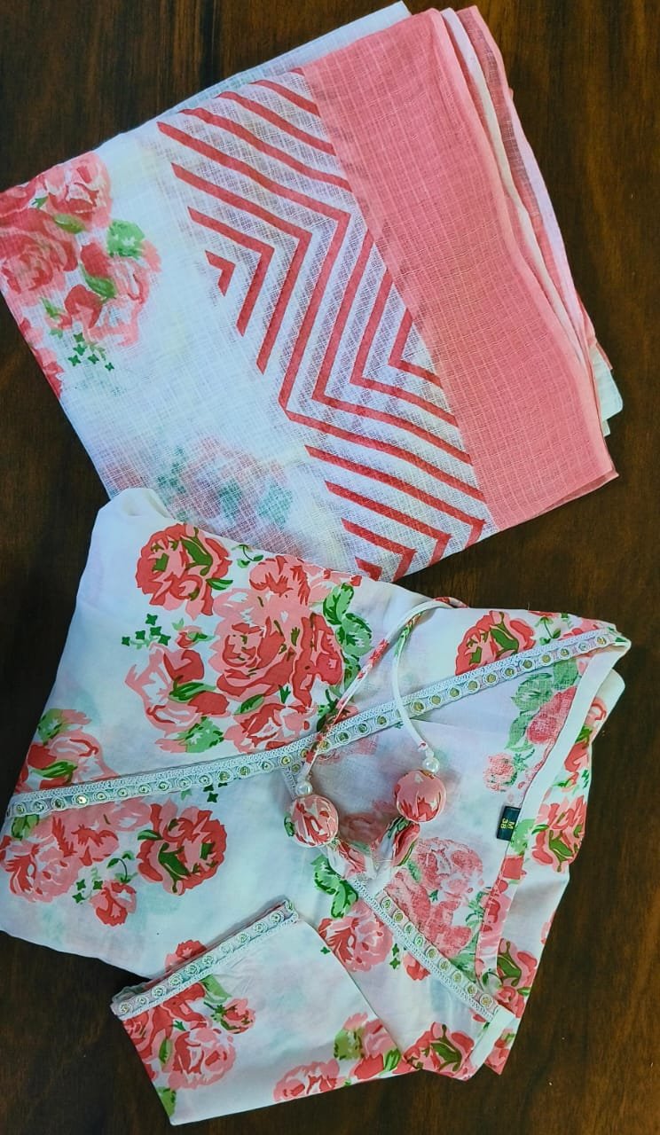 Elegant Floral Printed Cotton Kurti Set for Women