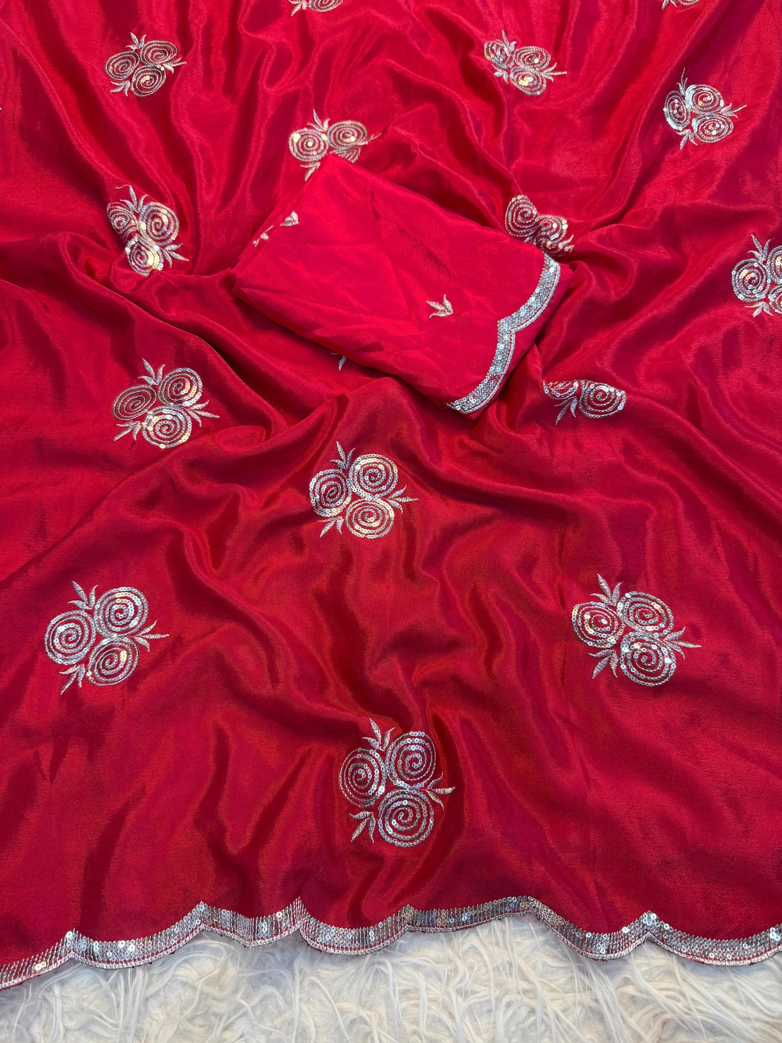 Stunning Red Saree with Silver Embroidery – Wedding & Festive Collection