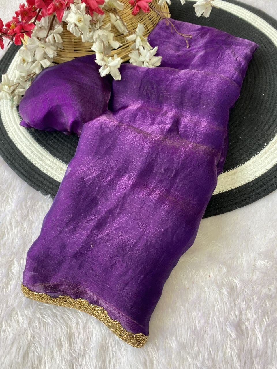 Beautiful Purple Silk Saree with Golden Border – Elegant & Festive Wear