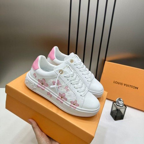 Louis Vuitton White & Pink Floral Monogram Sneakers